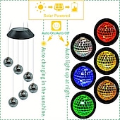 cheap Solar String Lights-Solar Wind Chime Light Mosaic Ball Night Light 7-Color Changing Independence Day Flag for Outdoor Patio Garden Window Curtain Tree Decoration
