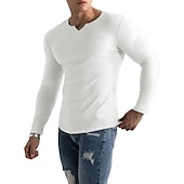 preiswerte Geripptes Strick-T-Shirt-Herren T Shirt Geripptes Strick-T-Shirt T-Shirt Langarmshirt Langarm V Ausschnitt Sommer Einfach Grubenstreifen Mode Designer Basic Stricken Urlaub Straße Ausgehen Schwarz Weiß Rosa Top T-Shirt für