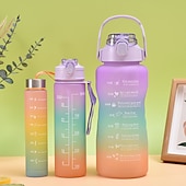 economico Bicchieri-2000ml/900ml/300ml 3 pezzi tazza di plastica sfumata satinata tazza di paglia portatile di grande capacità con manico da viaggio all&#039;aperto bottiglia di acqua smerigliata laureata colore sfumato bottiglia sportiva tazza di paglia
