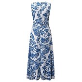 cheap Vacation Dresses-Women&#039;s Casual Dress Swing Dress Long Dress Maxi Dress Blue Light Green Fuchsia Sleeveless Floral Print Spring Summer V Neck 2023 S M L XL XXL