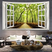 Window Scenery Hanging Tapestry Wall Art Large Tapestry Mural Decor Photograph Backdrop Blanket Curtain Home Bedroom Living Room Decoration 17