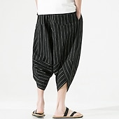 billiga Retro-Herr Shorts Linne Shorts Sommarshorts Capribyxor Ficka Rand Komfort Andningsfunktion Utomhus Dagligen Utekväll Linne- / bomullsblandning Mode Ledigt Svart Mörkblå