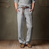 cheap Home-Men&#039;s Linen Pants Trousers Summer Pants Beach Pants Pocket Straight Leg Plain Comfort Breathable Casual Daily Holiday Fashion Classic Style White Khaki