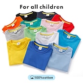 halpa T-paidat ja muut paidat-Lapset Poikien T-paita Tee Yhtenäinen väri Lyhythihainen Crewneck 100% puuvilla Lasten toppi Koulu Neutraali Päivittäin Perus Kesä Vaalean sininen 3-13 vuotta