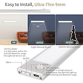 cheap Cabinet Light-Light In The Box Motion Sensor Cabinet Light Ultra Thin Under Cabinet Lighting USB Rechargeable Battery Operated, Tri-color Wireless Closet Lights Night Lights for Bedroom Wardrobe Stairs