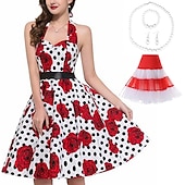 tanie stroje-Retro / vintage Lata 50. Rockabilly Spódnica Sukienka o kroju A Tutu Kwiaty Groszki Damskie Impreza / Wieczór Bal maskowy Wieczór panieński Dla dorosłych Sukienka Kolczyki Naszyjniki Wiosna i lato