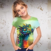 levne 3D zvířata dívky-Dívčí 3D Grafika Zvíře Dinosaurus Tričko Košilky Krátký rukáv 3D tisk Léto Jaro Aktivní Módní Šik ven Polyester Děti 3-12 let Venkovní Ležérní Denní Běžný