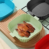 preiswerte Grills für Kochen im Freien-Heißluftfritteuse, Silikon-Backgeschirr, multifunktionale Grillmatte, Backofen, leicht zu reinigende, ölbeständige Silikonmattenschale