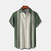 economico camicia da uomo con bottoni-Per uomo Camicia Camicia Estiva Camicia da Bowling Camicia con Bottoni Verde Manica Corta Blocco di colori A righe Collo ripiegato Stampa Vacanza Quotidiano Bottonato Abbigliamento Poliestere Vintage