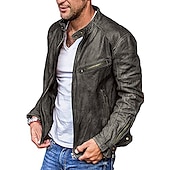 abordables Veste en simili-cuir-Homme Simili Cuir Veste moto Veste en cuir rouge Blouson Moto Entreprise Casual Chaud Pluie Etanche Marron foncé Noir Bordeaux Marron Veste