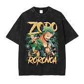 baratos Gráfico de personagem de desenho animado e filme-One Piece Roronoa Zoro Japonesa/Curta Camiseta lavada com ácido extragrande Imprimir vintage retrô Punk &amp; Gótico Para Casal Homens Mulheres Adulto Hot Stamping Casual / Diário