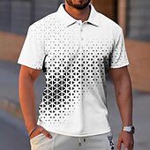 economico Polo geometrica da uomo-Per uomo Geometrico Neon Polo Maglia da golf Manica Corta Magliette polo Camicie con Colletto Casual Abbigliamento da vacanza Abbigliamento Formale Abbigliamento da festa Bottoni Stampa 3D Bianco