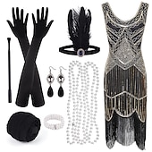 levne Skvělý Gatsby-Retro Řvoucí 20s 20. léta 20. století Bubenové šaty Šaty Úbory Velký Gatsby Flitry Třásně Maškarní kostým Dámské Večírek Plesová maškaráda Dospělé Šaty Rukavice Punčocháče Jaro léto Celý rok