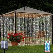 abordables Guirlandes solaires-3*3m 300 led solaire rideau lumière extérieure télécommande lumière 8 modes d&#039;éclairage guirlandes ip65 étanche fil de cuir lumières fête de noël mariage maison chambre jardin décoration murale