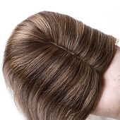 cheap Human Hair Pieces &amp; Toupees-6 Inch 100% Remy Human Hair Silk Base Top Hairpiece for Women Clip in Topper Hand-made Top Toppee Hair piece 120% Density Middle Part with Thinning Hair #4P27 Medium Brown&amp;Dark Blonde 27g
