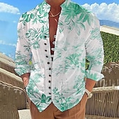 billiga Växter Mönster-Herr Blommig Skjorta Knapp upp skjorta Långärmad Mode Designer Ledigt Semester Dagligen Utekväll Höst Vår &amp; sommar Hög krage Mönster Rubinrött Blå Purpur Grön