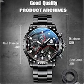 baratos Relógios Quartz-Relógio de Quartzo WEIGUAN para Homens Relógio de Pulso Masculino Cronógrafo Analógico Estiloso Com Calendário Noctilucente Liga de Aço Inoxidável Presente Elegante para Homens