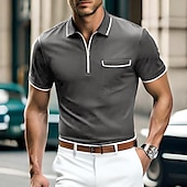 billiga Herrars klassiska polo-Herr Zip Polo Golftröja Ledigt Helgdag Kavajslag Fjärdedels blixtlås Kortärmad Mode Grundläggande Slät Fjärdedels blixtlås Sommar Normal Svart Blå Orange Grön Grå Zip Polo