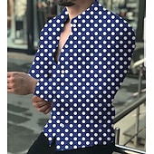 cheap Geometric Pattern-Men&#039;s Polka Dot Geometric Pattern Shirt Button Up Shirt Long Sleeve Sports Fashion Designer Daily Holiday Summer Spring Turndown Print Black Red Navy Blue Blue
