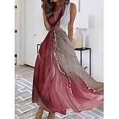 preiswerte Kunst &amp; Design Kleider-Damen Maxi Kleid A-Linie Kleid Freizeitkleid Swingkleid Sommerkleid Modische Streetwear Modernes Outdoor-Urlaub Täglicher Regular Fit Ombre Ärmellos V-Ausschnitt Weiß Pink Rot Blau Sommer Frühling