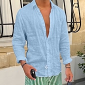 economico Strada-Per uomo Camicia Camicia di lino Camicia Estiva Camicia da Spiaggia Camicie sbottonate Semplice Vacanza Casuale Nero Bianco Rosa Blu reale Manica Lunga Bavero Primavera &amp; Estate Abbigliamento