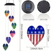cheap Solar String Lights-Solar Wind Chime Light Mosaic Ball Night Light 7-Color Changing Independence Day Flag for Outdoor Patio Garden Window Curtain Tree Decoration