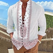 baratos Padrão étnico-Homens Floral Estampado Cashemere Vintage Camisa Social camisa de botão Manga Longa Moda Designer Casual Férias Diário Para Noite Outono Primavera Verão Colarinho Chinês Imprimir Rosa Claro Azul Céu