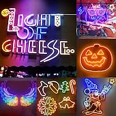Недорогие Неоновые LED огни-Светодиодная неоновая полоса 1-5 м, адресуемая RGB-радужная светодиодная пиксельная световая панель, 12 В постоянного тока, включая блок питания и контроллер RF 17key, применимая для самостоятельного изготовления светодиодных неоновых вывесок, настенного