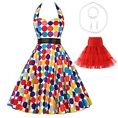 tanie stroje-Retro / vintage Lata 50. Rockabilly Spódnica Sukienka o kroju A Tutu Kwiaty Groszki Damskie Impreza / Wieczór Bal maskowy Wieczór panieński Dla dorosłych Sukienka Kolczyki Naszyjniki Wiosna i lato