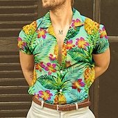 abordables Nourriture &amp; Boissons-Homme Crânes Ananas Chemise Chemise hawaïenne Chemise Aloha Manche Courte Chemise Col rabattu Tropique Mode Hawaïen Casual Hawaïen Vacances Jaune Vert Claire Bleu S M L