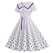 olcso Ruhák-Pöttyös Retró 1950-es Egy vonalú ruha Rockabilly Swing ruha Pöttyös Női Alkalmi / Napi Lánybúcsú Felnőttek Ruha Hazatérő ruhák