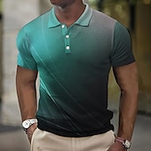 halpa Miesten geometrinen poolo-Miesten Raidoitettu Vohveli poolopaidat Golfpaita Lyhythihainen Poolopaidat Kauluspaidat Business Casual Työasut Muodolliset vaatteet Festivaalivaatteet Napit 3D-tulostus Sini-viher Keltainen Sininen