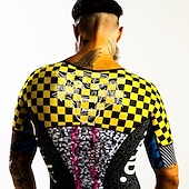 cheap Men&#039;s Clothing Sets-Men&#039;s Cycling Jersey with Shorts Short Sleeve Mountain Bike MTB Road Bike Cycling Yellow Graphic Bike Clothing Suit 3D Pad Breathable Quick Dry Back Pocket Polyester Spandex Sports Graphic Grid