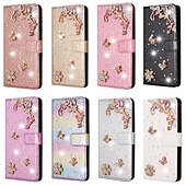 お買い得  iPhone用ケース-iPhone 16e用の電話ケース iPhone 15 Pro Max Plus iPhone 14 13 12 11 Pro Max Mini X XR XS Max 8 7 Plus 財布ケース フリップカバー スタンドホルダー フルボディ保護 ブリンブリン グリッター シ shiny TPU ラインストーン