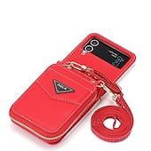 baratos Capa Samsung-Capa de Telefone Para Samsung Galaxy Z Flip 6 Z Flip 5 Z Flip 4 Z Flip 3 Capa de Carteira Portátil Com Zíper Slot para Cartão Colorido Sólido PC Couro PU
