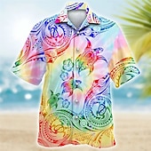 olcso Ocean Print-Férfi Trópusi virágok Totem Teknősök Ing Hawaii ing Aloha ing Rövid ujjú Ing Kubai nyakörv Sportok Divat Utcai sikk Szabadtéri Hétköznapi Hawaii Sötétkék Medence Bíbor S M L