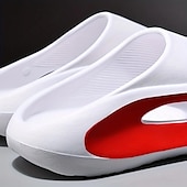 cheap Casual Sandals-Men&#039;s White Slide Sandals with Red Cutout Design – Lightweight and Comfortable Slip-On Footwear for Casual and Summer Wear
