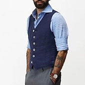 voordelige Gilets-Voor heren Vest Alledaagse kleding Vakantie Uitgaan Modieus Basic Lente &amp; Herfst nappi Katoen Polyester Comfortabel Effen Enkele rij knopen V-hals Normale pasvorm Wit Zwart Donkerblauw Hesje