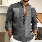preiswerte Geometrische Muster-Herren Farbblock Geometrische Muster Geometrie Hemd Knopfhemd Langarm Modisch Strassenmode Designer Casual Ausgehen Sommer Frühling Herbst Ständer Bedruckt Gelb Blau Purpur Grau