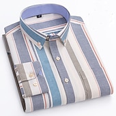 preiswerte Oxford-Hemden für Herren-Herren Oberhemd Gestreiftes Hemd Hemd Bügelfreies Hemd Oxford Hemd Kariert / Gestreift / Chevron Hochzeit Büro &amp; Karriere Hellblau Dunkelrot Rote Dunkelmarine Langarm Hemdkragen Ganzjährig Bekleidung