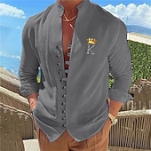 billiga Geometriska mönster-Herr Geometriska mönster Bokstav Dubbel (264x234 cm) Skjorta Knapp upp skjorta Långärmad Mode Streetwear Designer Utomhus Ledigt Dagligen Sommar Vår Höst Hög krage Mönster Svart Vit Rodnande Rosa Bl
