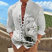 economico Camicia vintage-Per uomo Nautico Vintage Barca a vela Camicia Camicia con Bottoni Manica Lunga Moda Streetwear Designer All'aperto Casuale Quotidiano Estate Primavera Autunno Collo alla coreana Stampato Blu Marrone