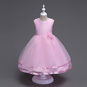 preiswerte Partykleider-kinderkleidung Mädchen Kleid Party Kleid Feste Farbe Ärmellos Formal Hochzeit Besondere Anlässe Gitter Modisch bezaubernd Prinzessin Baumwolle Maxi abendkleider Schaukelkleid A Linie Kleid Sommer