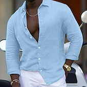 cheap Street-Men&#039;s Shirt Linen Shirt Summer Shirt Beach Wear Button Up Shirt Plain Hawaiian Holiday White Pink Blue Green Long Sleeve Lapel Spring &amp; Summer Clothing Apparel Basic