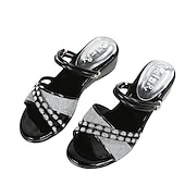 economico Sandali Casual-sandali con zeppa neri da donna – scarpe slip-on con cinturini e strass scintillanti per l&#039;estate, abbigliamento casual e da festa