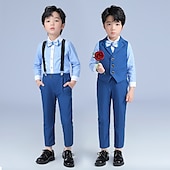 billiga Pojkes formella kostym-Pojkar 3D Ensfärgat Jacka &amp; byxor Klädesset Ärmlös Sommar Vår Mild Preppy stil Bomull Barn 4-13 år Formell Födelsedag Normal