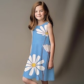 billiga 3D Blomma Klänning-Flickor 3D Grafisk Blommig Klänning Ärmlös 3D-tryck Sommar Vår Sport &amp; Utomhus Dagligen Helgdag söt stil Ledigt Ljuv Barn 3-12 år Vardagsklänning A linjeklänning Linneklänning Ovanför knäet Polyester