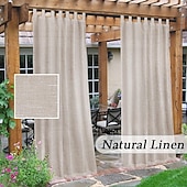 cheap Waterproof Curtains-Outdoor Linen Sheer Curtains for Patio Waterproof Indoor/Outdoor Divider Privacy Added Light Filtering Porch Decor with Detachable Self-Stick Tab Top for Gazebo/Cabana, Natural, 2 Panels