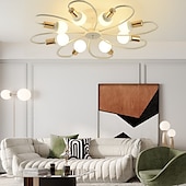 preiswerte Dimmbare Deckenleuchten-LED-Deckenleuchte, 6/8-flammig, dimmbar mit Fernbedienung, Unterputz-Deckenleuchte, Acryl-Lampenschirm, Kronleuchter, Schlafzimmer, Wohnzimmer, Blumenform, Schwarz/Weiß, 110–240 V
