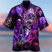 economico Camicia vintage-Per uomo Teschi Camicia Camicia con bottoni Manica corta Di tendenza Originale Informale Informale Giornaliero Spiaggia Primavera estate Collo ripiegabile 3D Bottone giù Giallo Blu Viola Verde